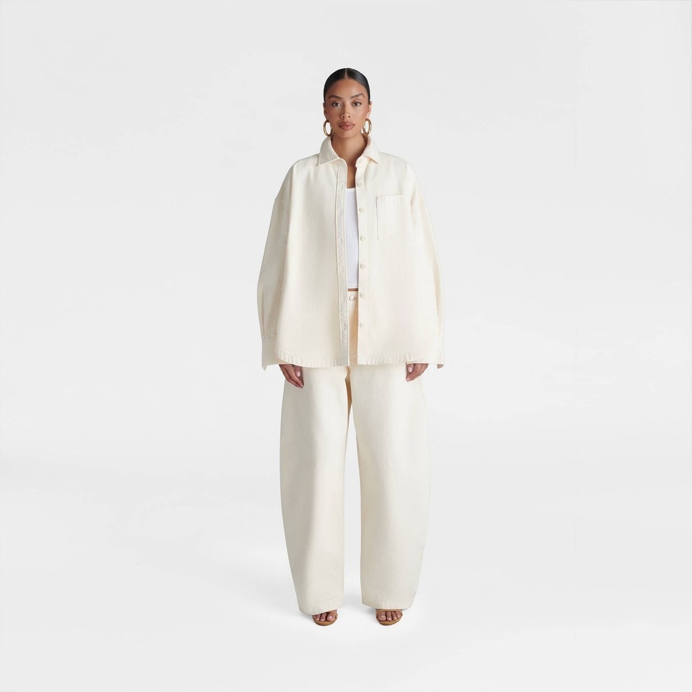 KBB KAHLANA Target L Large The Samira LS Collared‎ Denim Button Down Shirt Cream